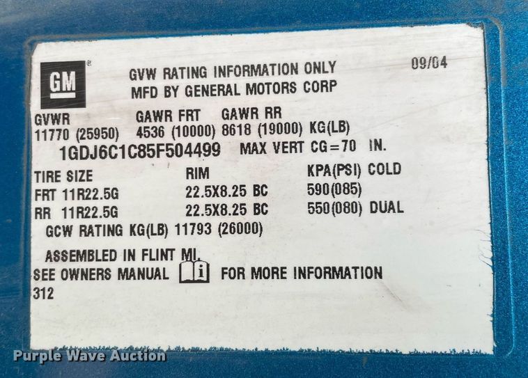 image for item MA9883 2005 GMC C6500  dump flatbed truck