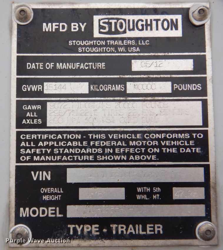 image for item MJ9987 2013 Stoughton DVW-285S-C-WDC dry van trailer
