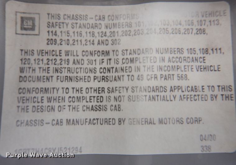 image for item MJ9992 2000 Chevrolet C8500  crane truck