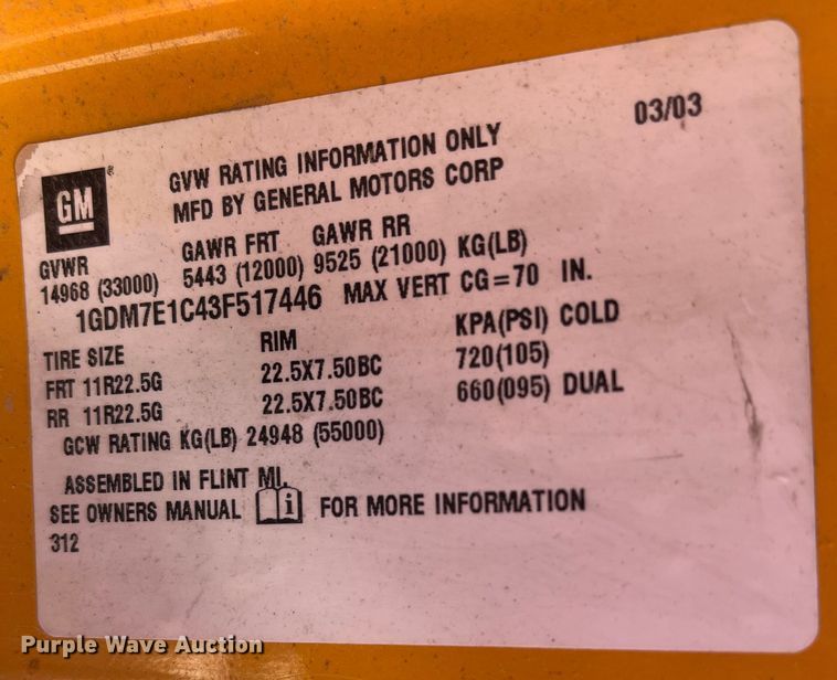 image for item MN9412 2003 GMC C7500  box truck