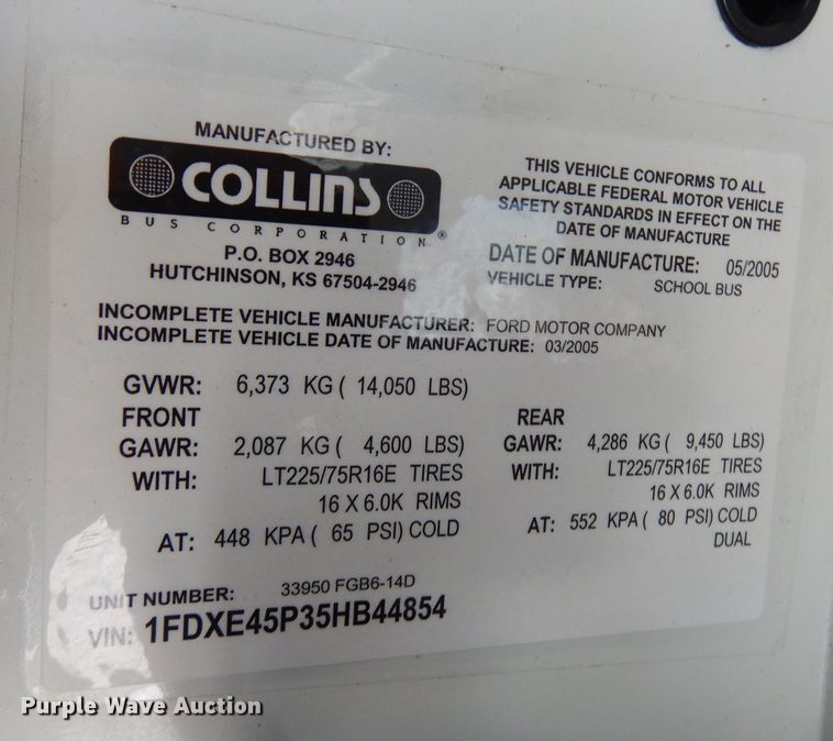 image for item DF8329 2005 Ford E450  school bus