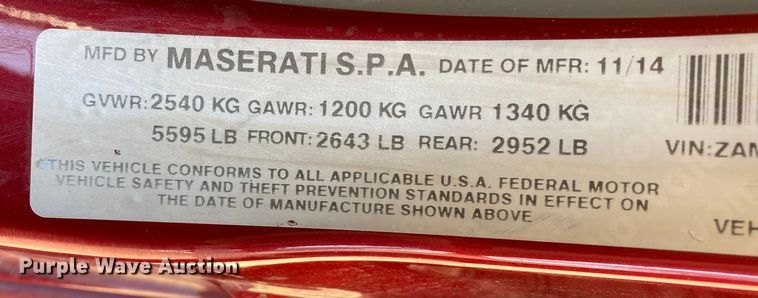 image for item DJ6147 2015 Maserati Ghibli SQ4