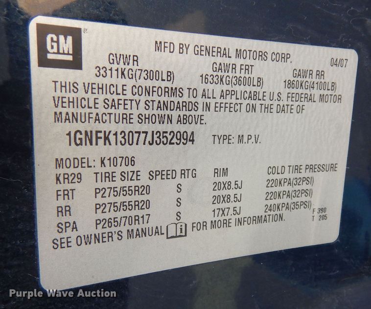 image for item DK7524 2007 Chevrolet Tahoe  SUV