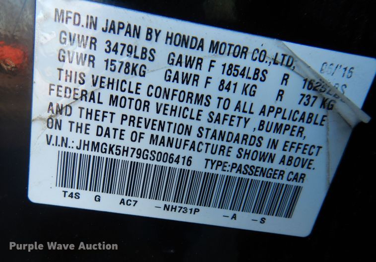 image for item DK7579 2016 Honda Fit