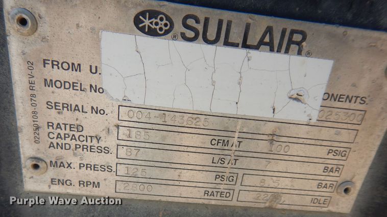 image for item DK7581 2004 Sullair 185  air compressor