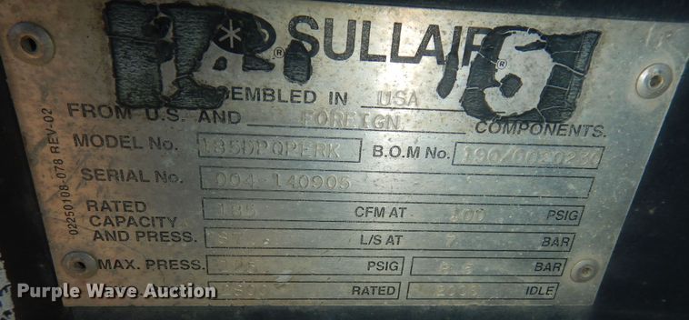 image for item DK7583 2003 Sullair 185  air compressor