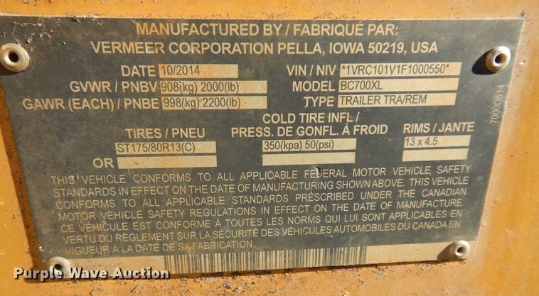 image for item DK7590 2015 Vermeer BC700XL  wood chipper