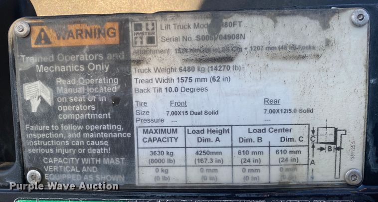 image for item DL7019 1995 Hyster  forklift