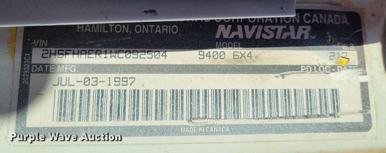 image for item DM8212 1998 International 9400 SBA  semi truck