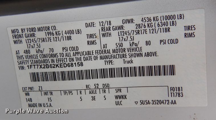 image for item DN6267 2019 Ford F250 Super Duty  SuperCab pickup truck