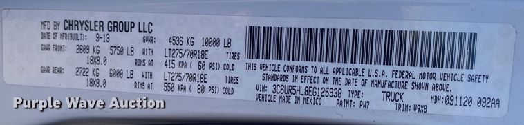 image for item DN8155 2014 Dodge Ram 2500HD  Crew Cab flatbed pickup truck