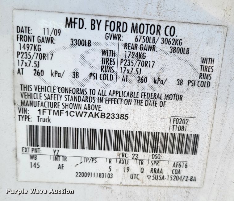 image for item DO3543 2010 Ford F150 XL  pickup truck