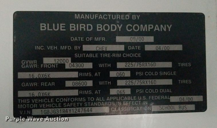 image for item DP3049 2000 Chevrolet Express 3500  school bus