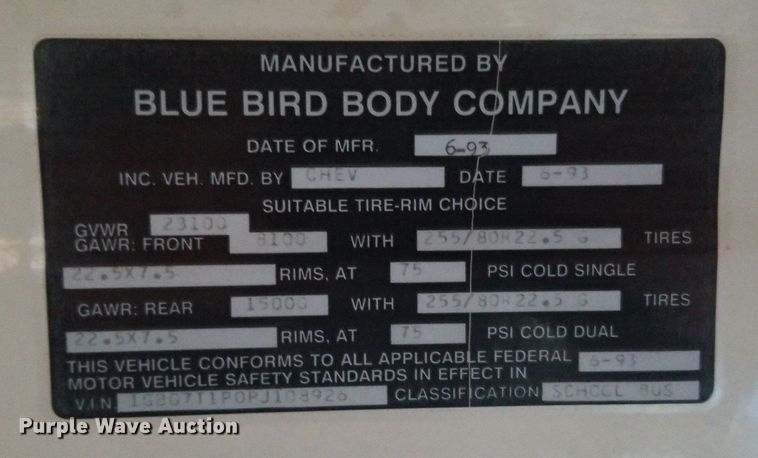 image for item DP3050 1993 Blue Bird  school bus