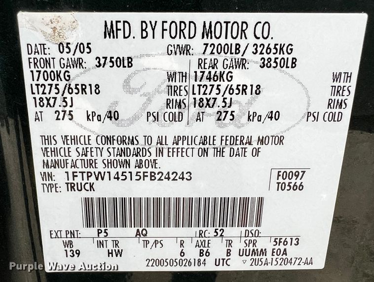 image for item DQ1966 2005 Ford F150  SuperCrew pickup truck