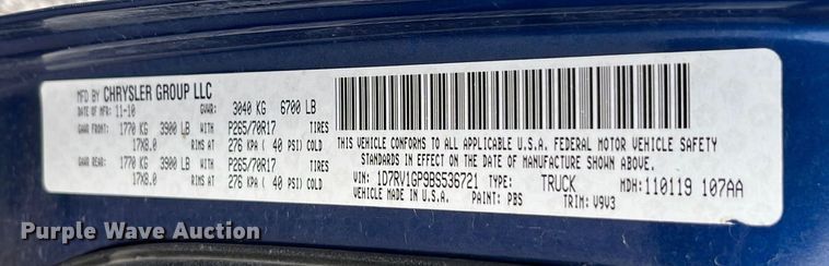 image for item DQ4073 2011 Dodge Ram 1500  Quad Cab pickup truck