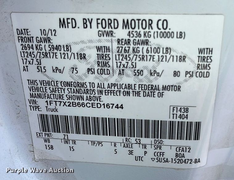 image for item DQ5112 2012 Ford F250 Super Duty  SuperCab pickup truck