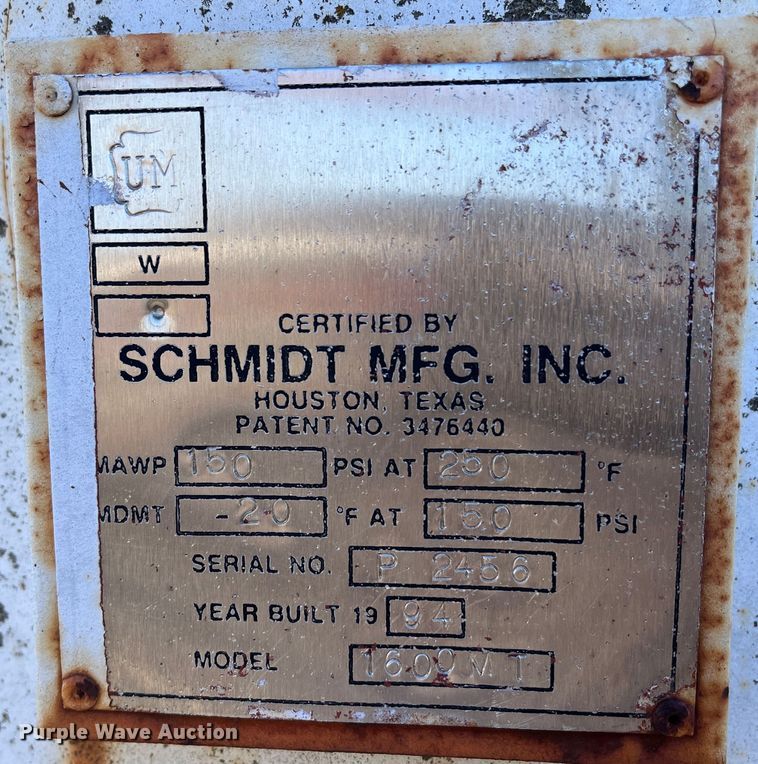 image for item DR7452 1994 Schmidt Manufacturing 1600MT  sandblasting trailer