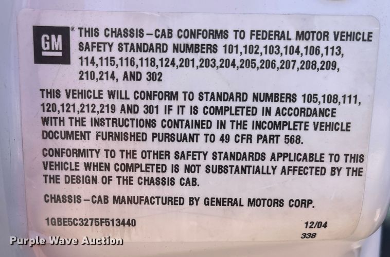 image for item DR7455 2005 Chevrolet C5500  dump truck