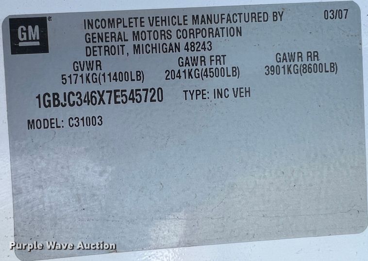 image for item ID9480 2007 Chevrolet 3500HD  utility bed pickup truck