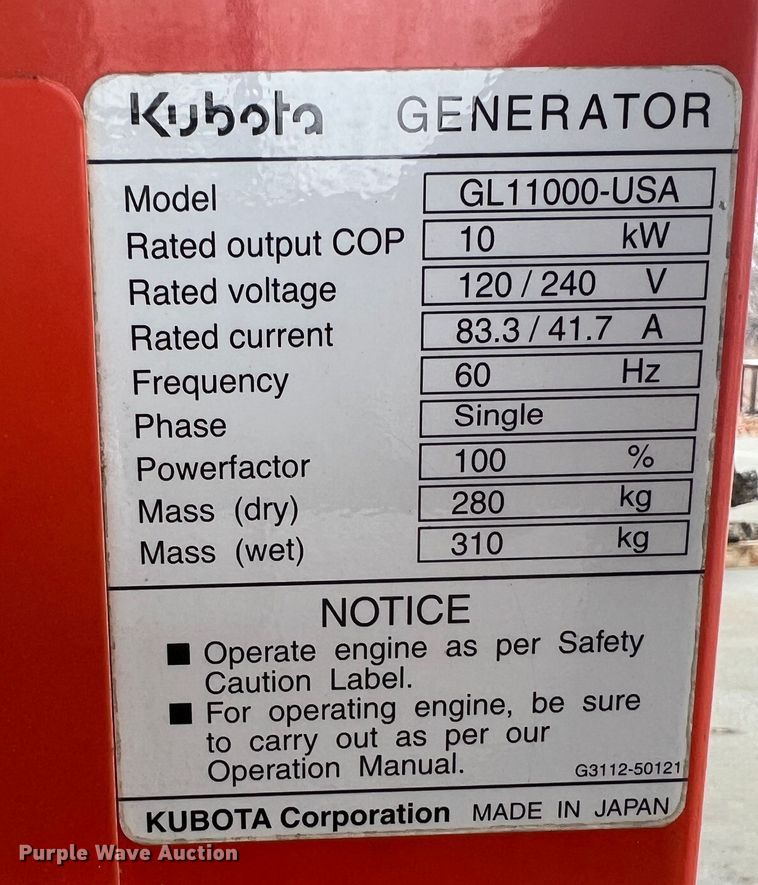 image for item ID9489 Kubota Lowboy II  generator