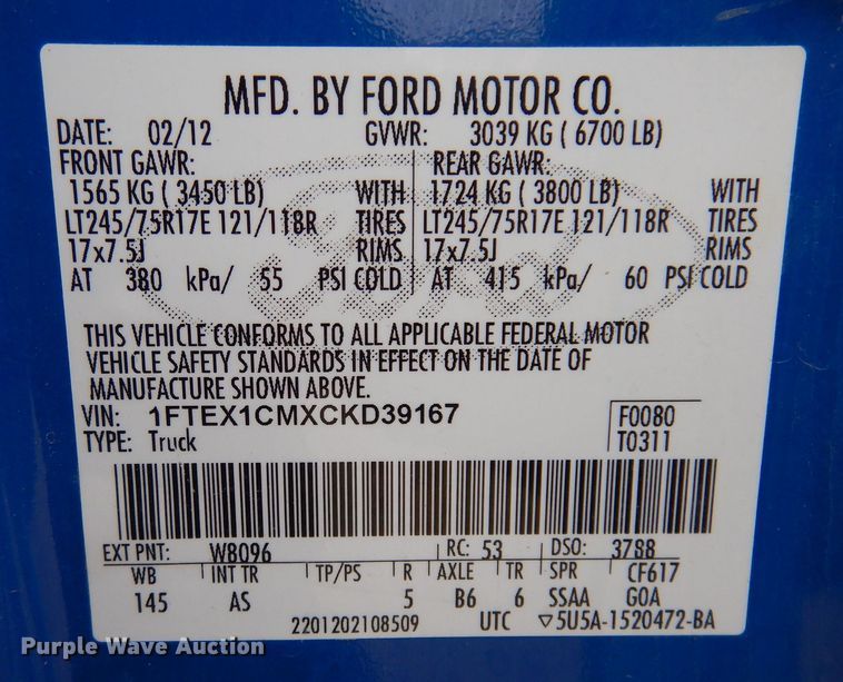 image for item IO9352 2012 Ford F150 XL  Ext. Cab pickup truck