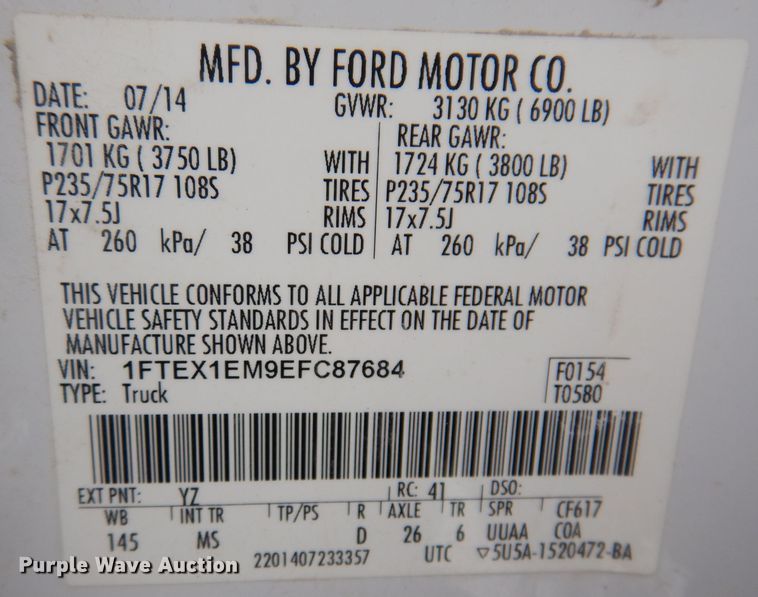 image for item IO9359 2014 Ford F150  SuperCab pickup truck