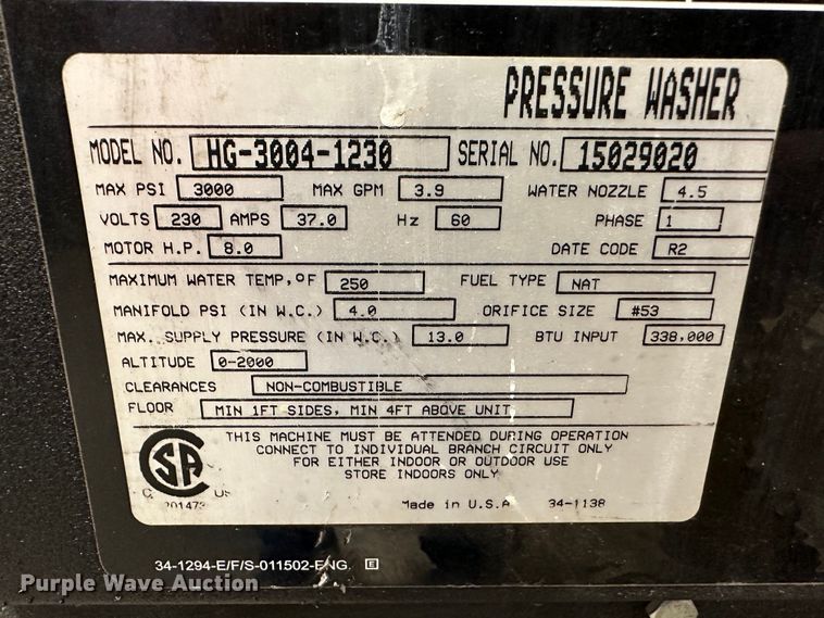 image for item JC9964 Mi-T-M Corporation HG-3004-1230  pressure washer