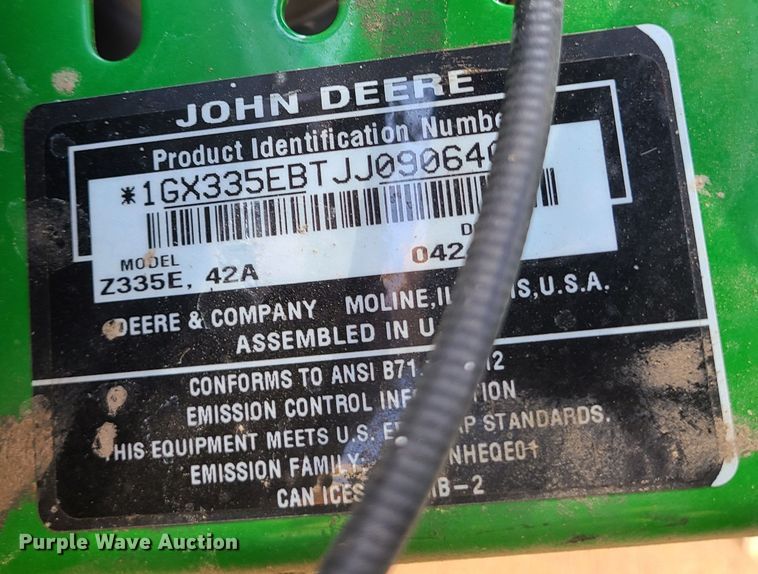 image for item JG9482 John Deere Z335E  ZTR lawn mower