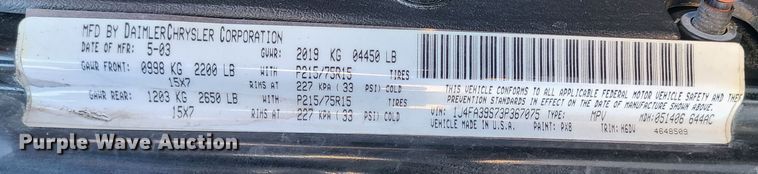 image for item JG9498 2003 Jeep Wrangler  SUV