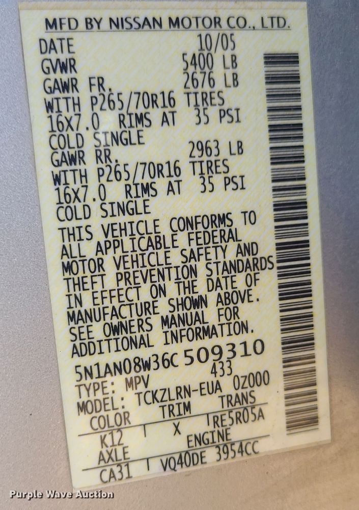 image for item JG9501 2006 Nissan Xterra  SUV