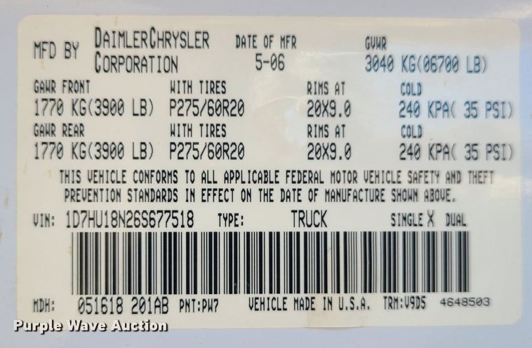 image for item JG9503 2006 Dodge Ram 1500  Quad Cab pickup truck