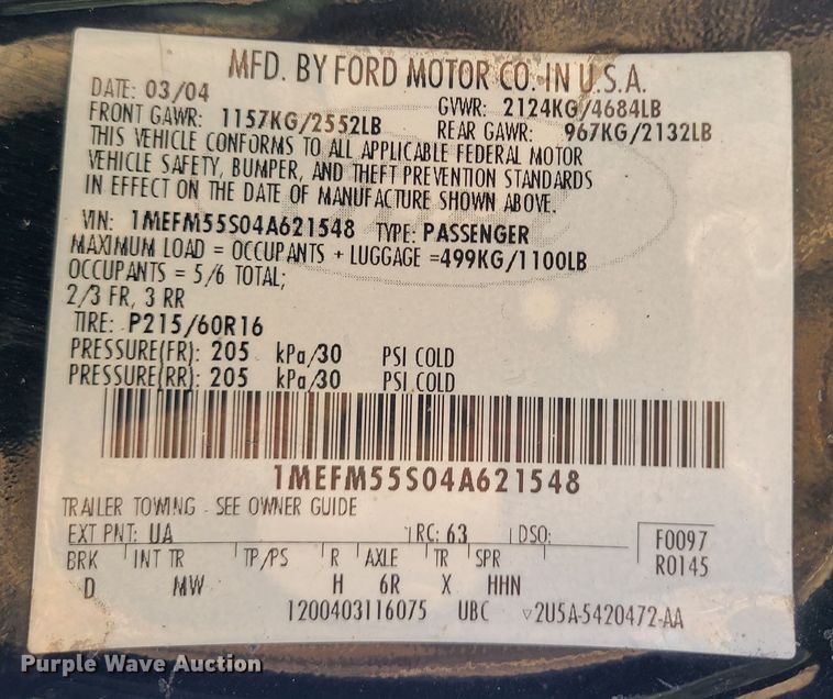 image for item JG9505 2004 Mercury Sable LS