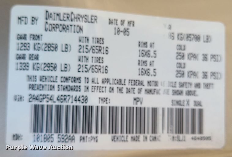 image for item JG9506 2006 Chrysler Town & Country Touring  van