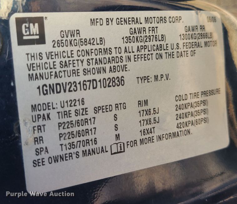 image for item JG9509 2007 Chevrolet Uplander LS  van