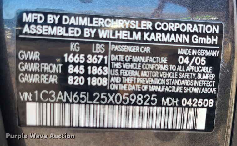 image for item JG9512 2005 Chrysler Crossfire  convertible