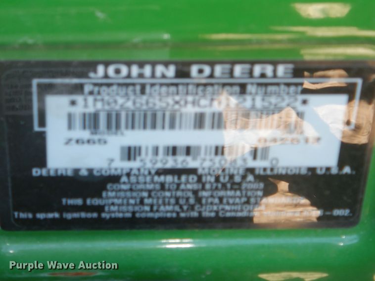 image for item JQ9774 John Deere Z665  ZTR lawn mower