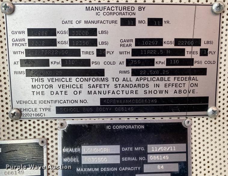 image for item JW9190 2013 International PB305  school bus