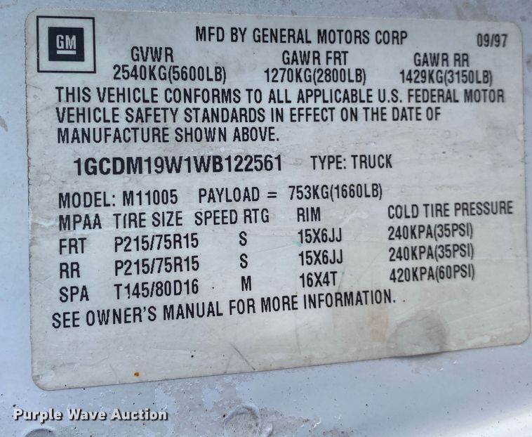 image for item JW9191 1998 Chevrolet Astro  van