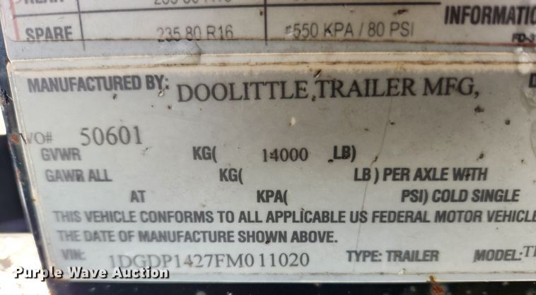 image for item KT9409 2015 Doolittle 8214HD  dump trailer