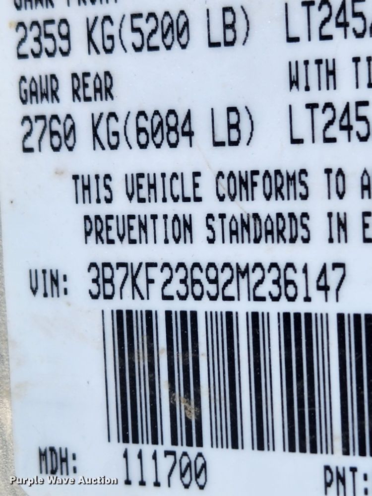 image for item KT9452 2002 Dodge Ram 2500  Quad Cab pickup truck