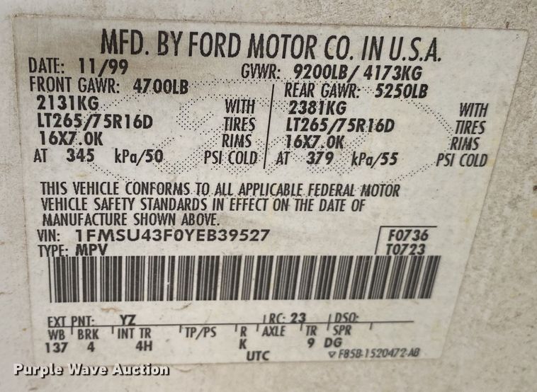 image for item KV9747 2000 Ford Excursion  SUV