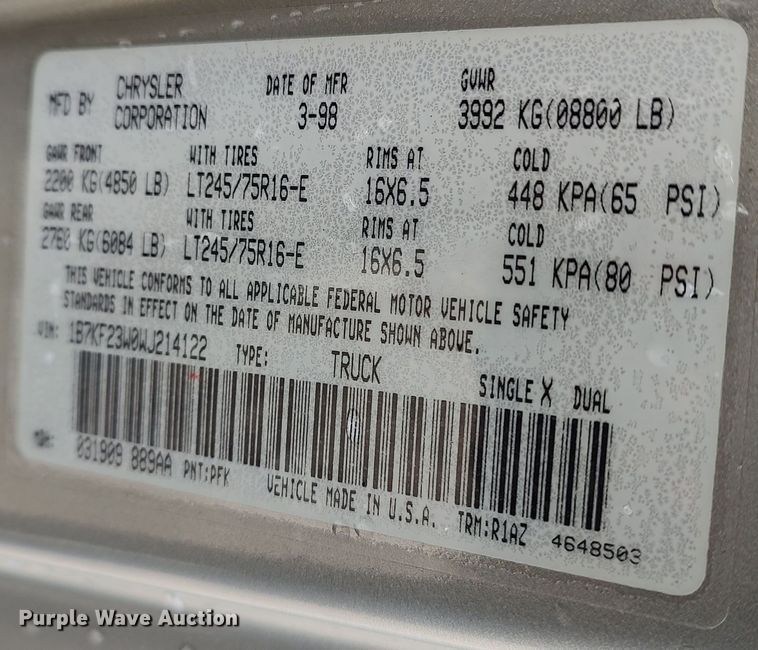 image for item LA9328 1998 Dodge Ram 2500  Quad Cab pickup truck