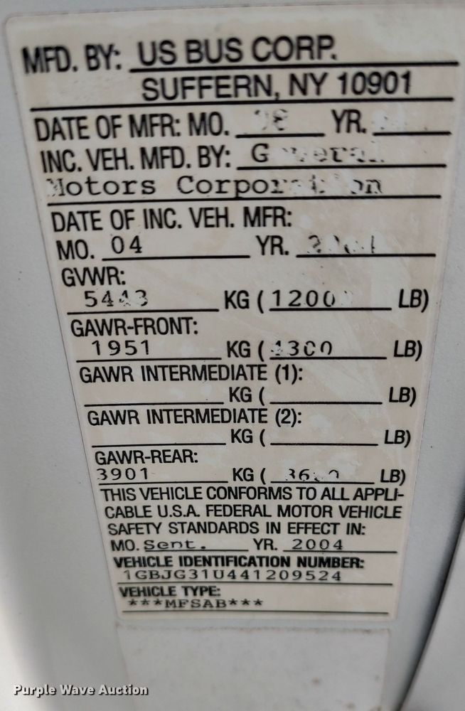 image for item LA9329 2004 Chevrolet Express G3500  school bus