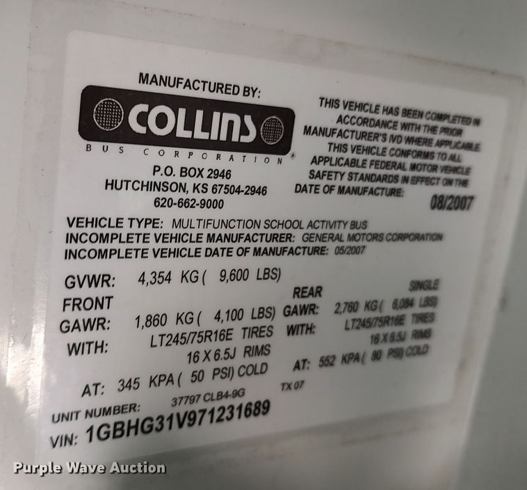 image for item LA9331 2007 Chevrolet Express 3500  school bus