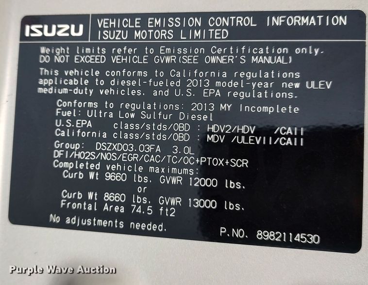 image for item LA9333 2013 Isuzu NPR  box truck