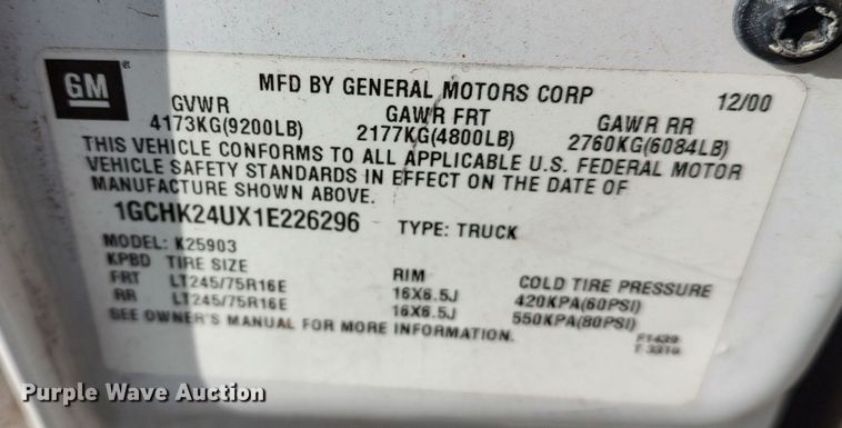 image for item LA9334 2001 Chevrolet Silverado 2500HD  pickup truck