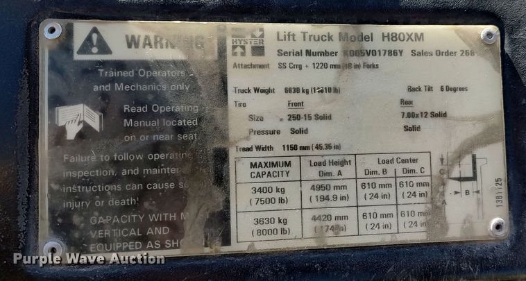 image for item LF9542 Hyster H80XM  forklift