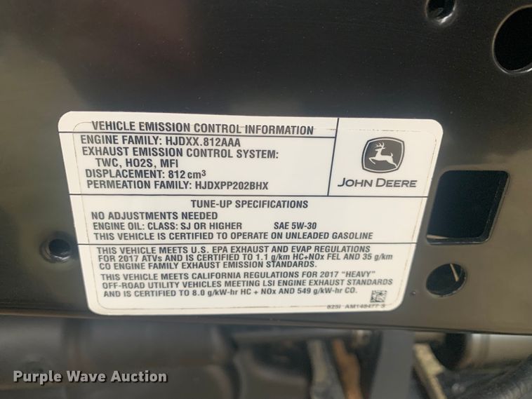 image for item LI9062 2017 John Deere XUV 825i Gator  utility vehicle