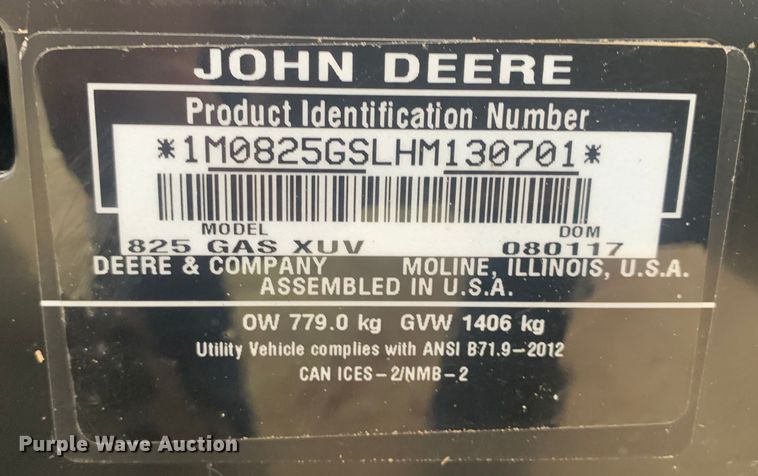 image for item LI9062 2017 John Deere XUV 825i Gator  utility vehicle
